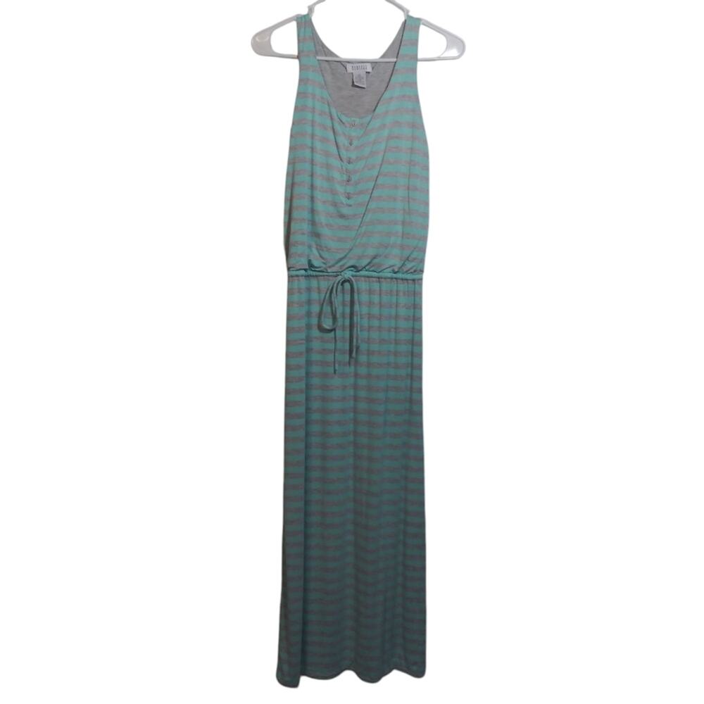 Barney's New York Teal Gray Striped Tank Maxi Dress Casual Stretchy Size XS